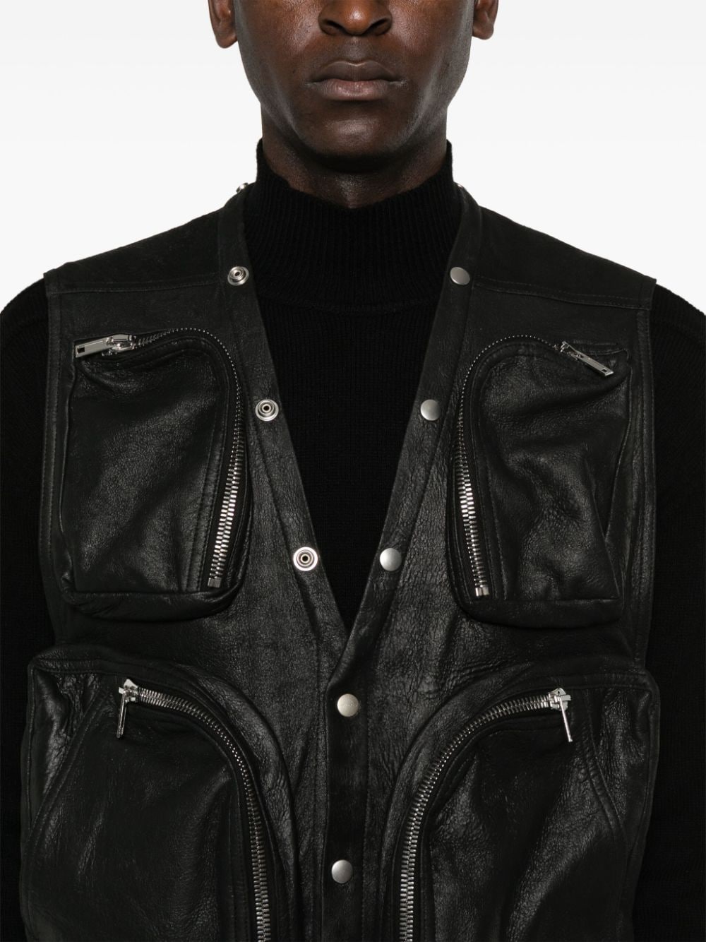 Shop Rick Owens Leather V-neck Gilet In Black