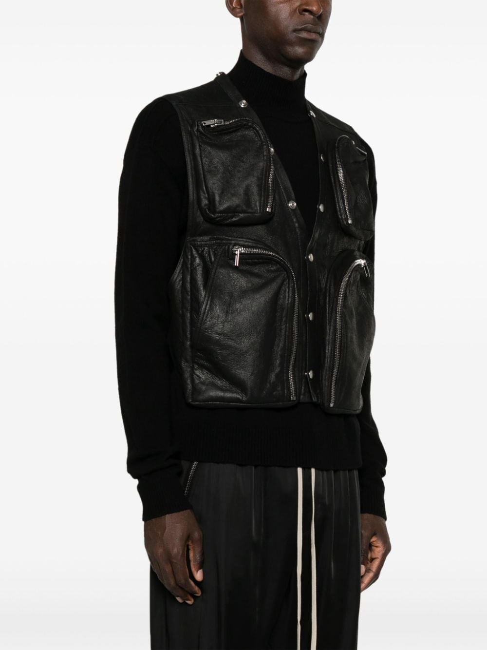 Shop Rick Owens Leather V-neck Gilet In Black