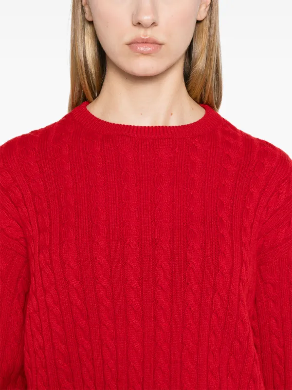 Miu Miu crew neck cable knit Jumper Red FARFETCH IE