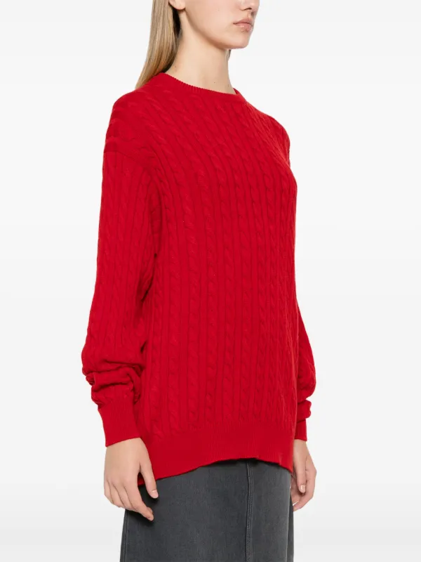 Miu Miu crew-neck cable-knit Jumper | Red | FARFETCH BE