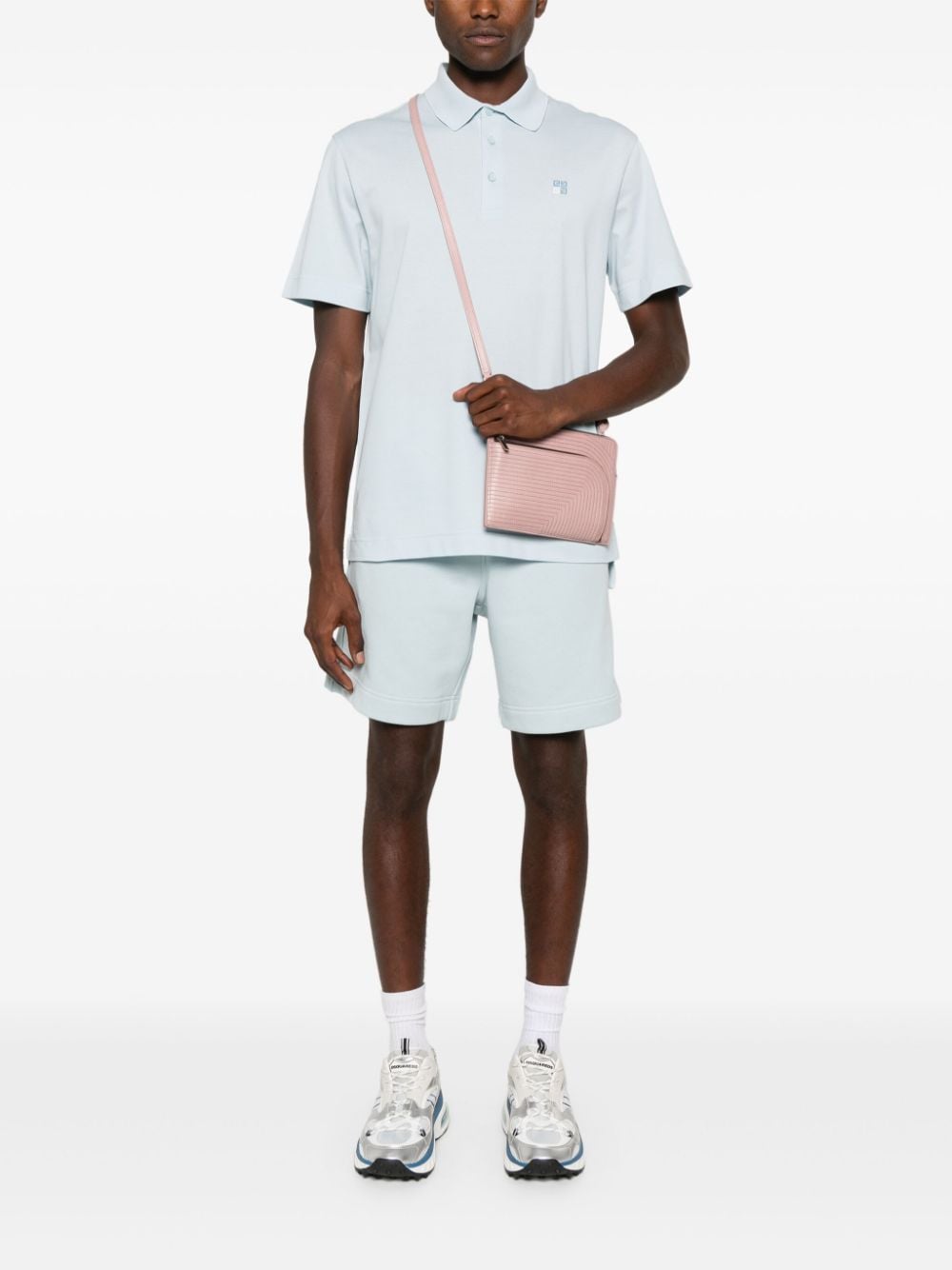 Shop Givenchy Embroidered-logo Cotton Bermuda Shorts In Blue