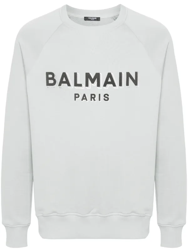 Balmain logo flocked Cotton Sweatshirt Grey FARFETCH ZA
