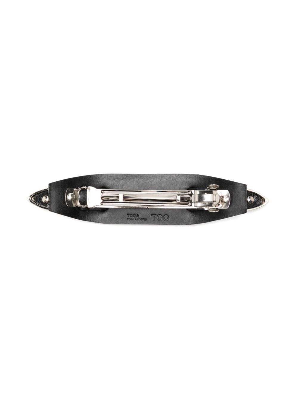 Shop Toga Metallic Leather Hair Clip In Black