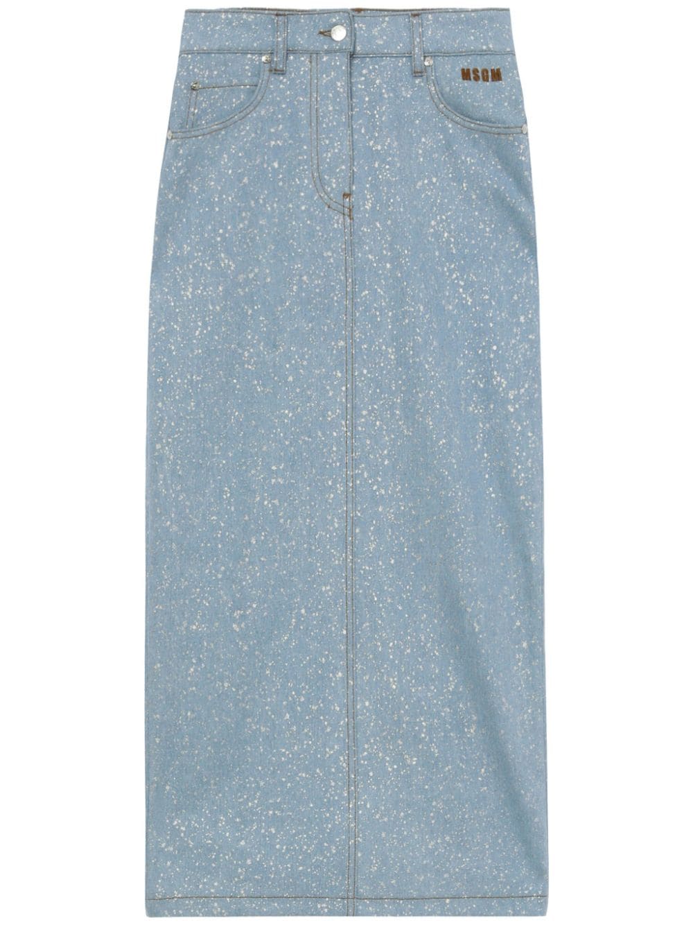 Shop Msgm Denim Midi Skirt In 蓝色