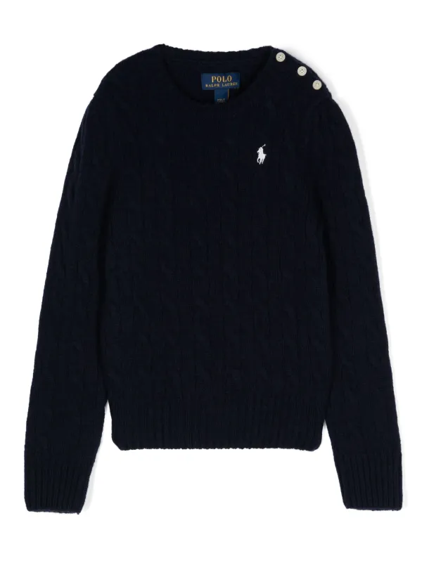 POLO RALPH LAUREN KIDS Polo Pony cable knit Jumper Blue FARFETCH TR