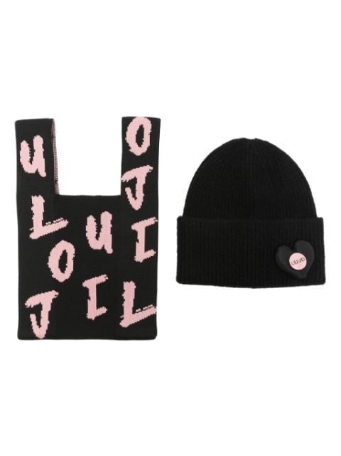 LIU JO logo-brooch beanie set