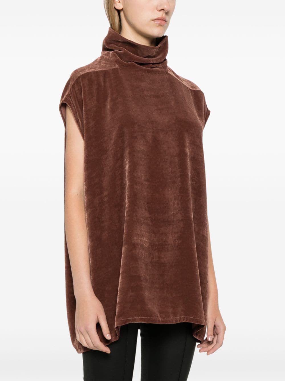 Shop Rick Owens Roll-neck Velvet Top In Brown