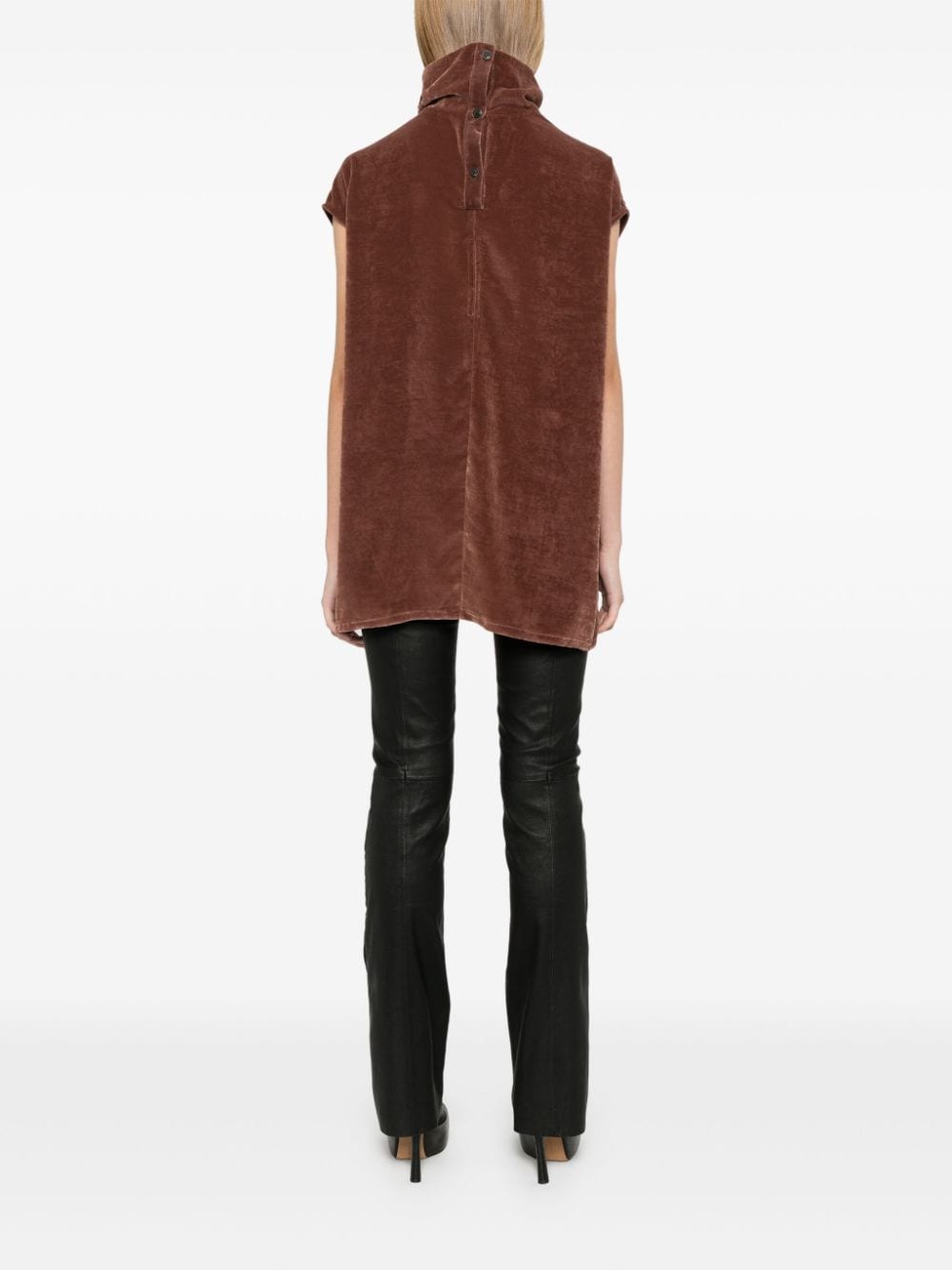 Shop Rick Owens Roll-neck Velvet Top In Brown