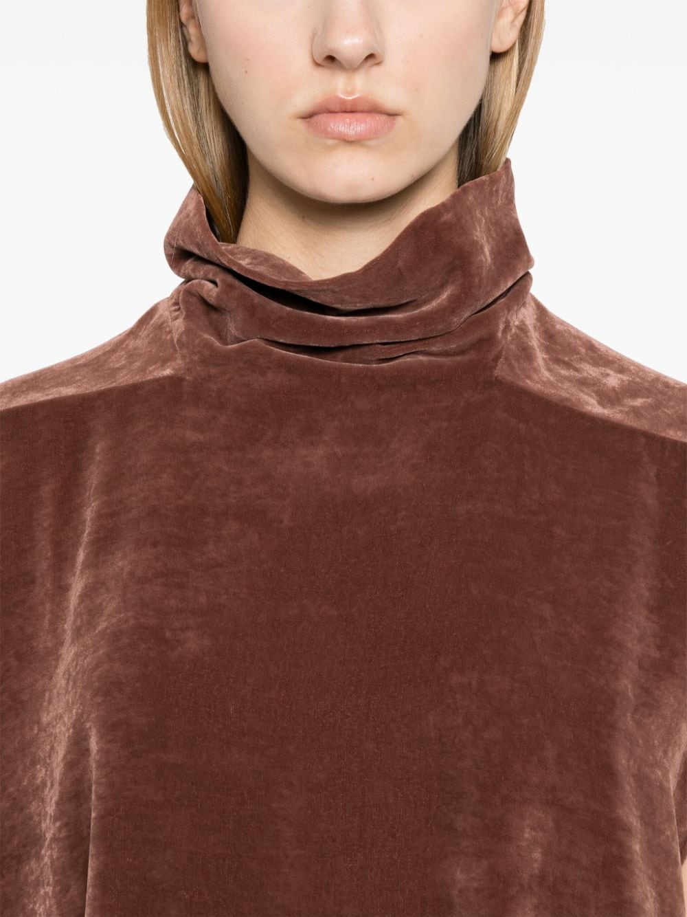 Shop Rick Owens Roll-neck Velvet Top In Brown