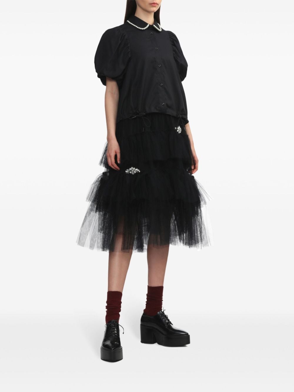 Simone Rocha tulle tiered skirt - Zwart