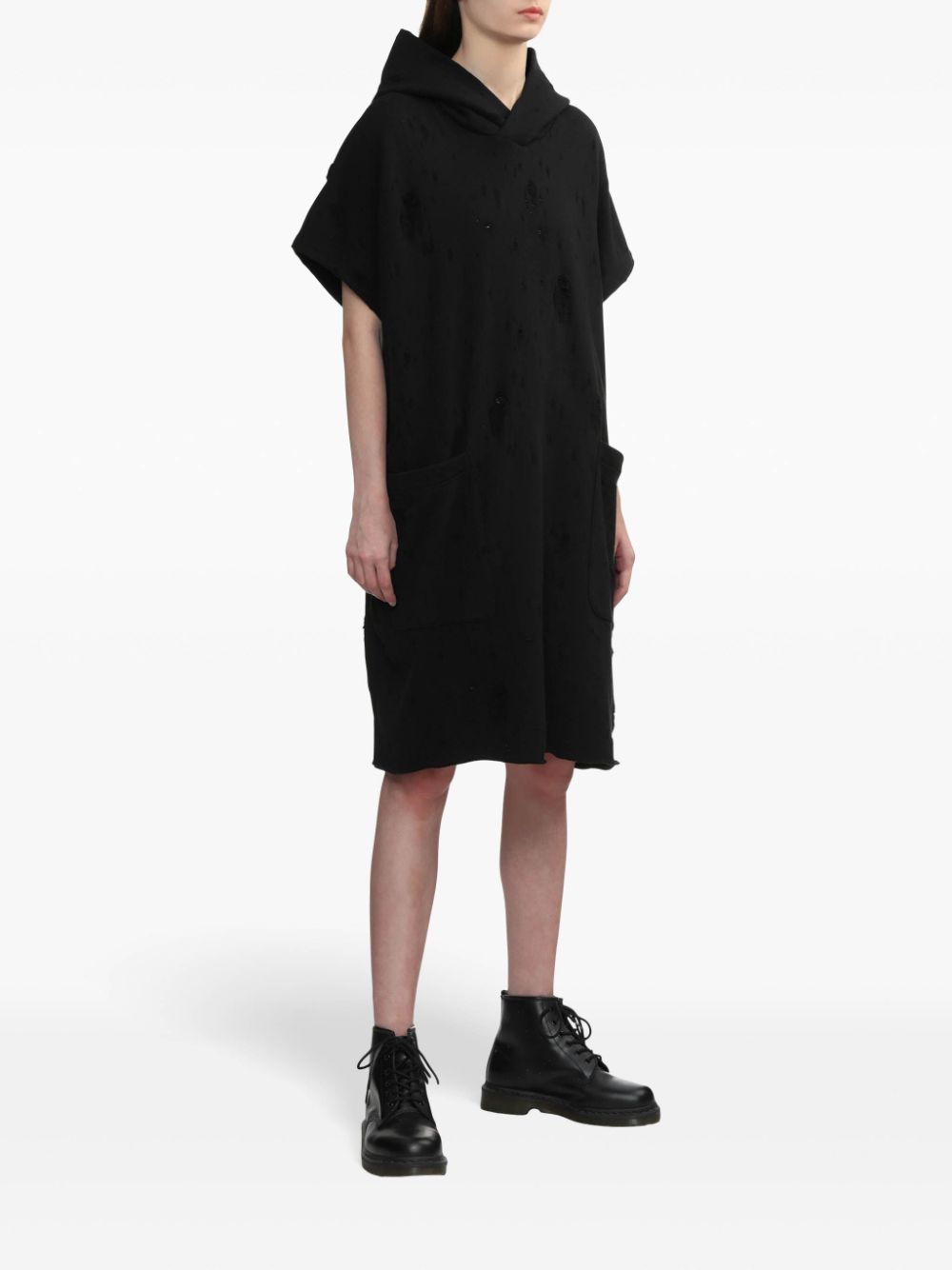 Y's distressed hooded dress - Zwart