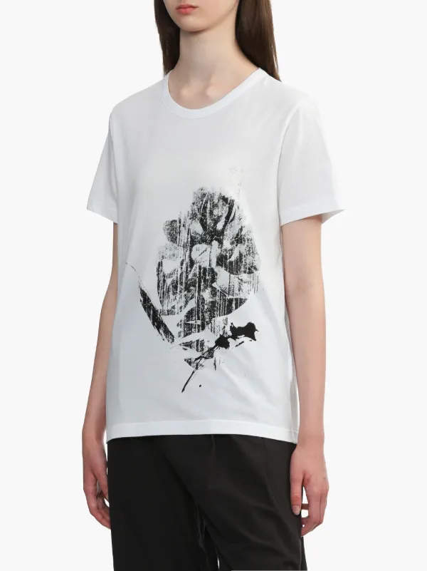 トップス Y's FLOWER PRINT ROUND NECK T Womens Floral Print T-Shirt Short Sleeve Crew Neck Summer