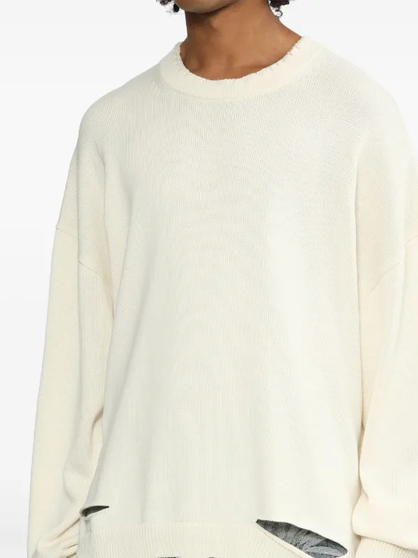 Helmut Lang distressed-effect Ribbed Jumper | White | FARFETCH