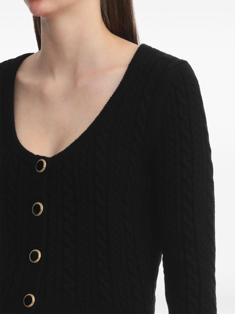 Shop Alessandra Rich Wool Cable-knit Cardigan In Black