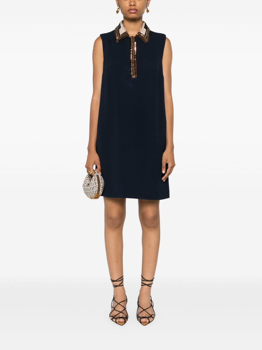 Shop Fendi Sequined-trim Polo Minidress In Blue