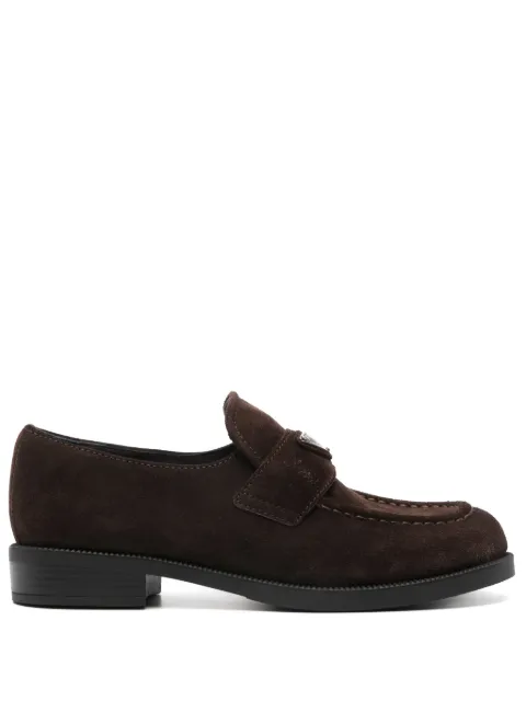 Prada enamel triangle-logo suede loafers