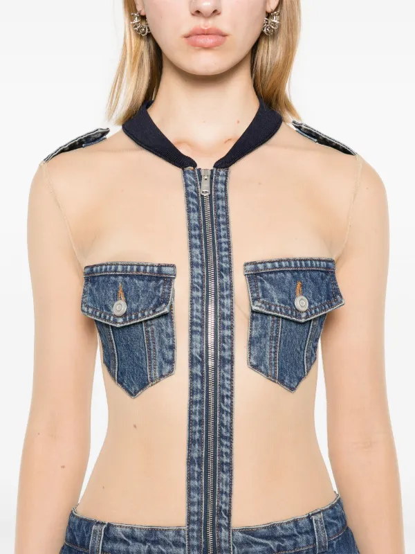 Coperni tulle-panels Denim Minidress | Blue | FARFETCH