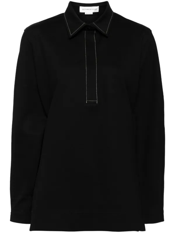 【VICTORIA BECKHAM】 Cropped Long Sleeve Shirt In Oxford Blue – Victoria Beckham Int