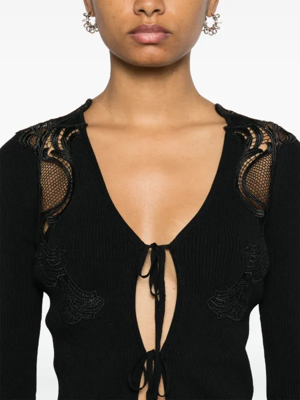 TWINSET lace-panels ribbed-knit Cardigan | Black | FARFETCH