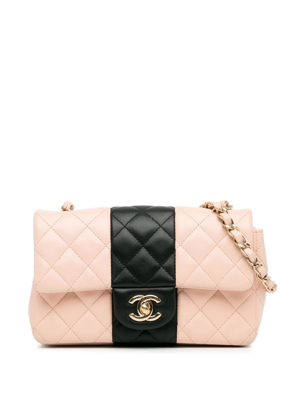 CHANEL Pre-Owned 2021-2023 Mini Rectangular Bi-Stripe Classic Lambskin Single Flap crossbody bag - Nero