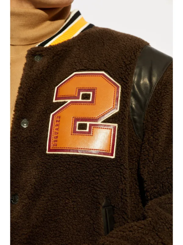 DSQUARED2 Bear's Varsity Shearling Bomber Jacket | Brown | FARFETCH