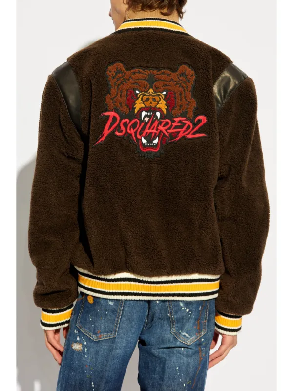 DSQUARED2 Bear's Varsity Shearling Bomber Jacket | Brown | FARFETCH