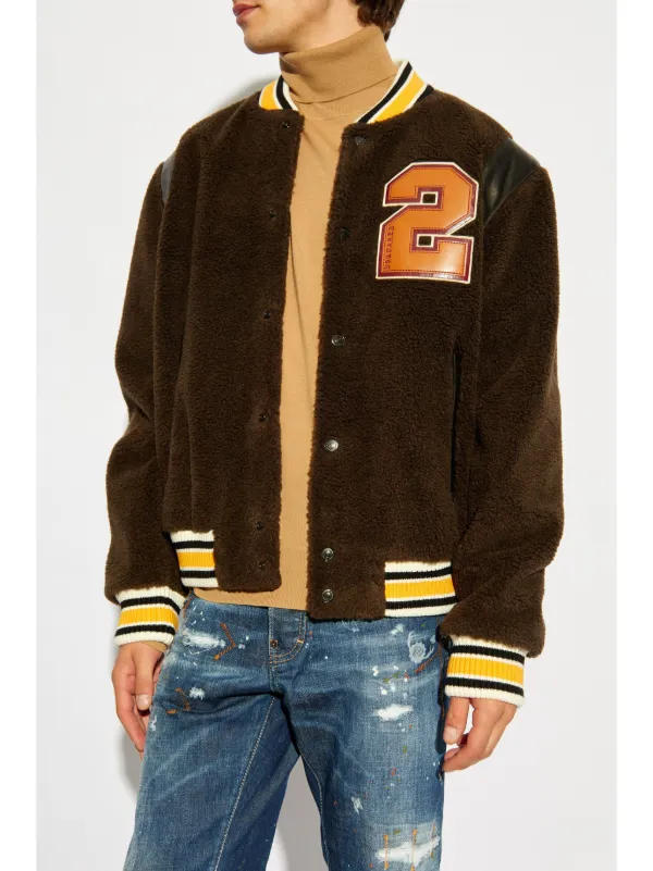 DSQUARED2 Bear's Varsity Shearling Bomber Jacket | Brown | FARFETCH