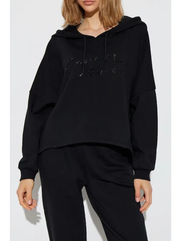 Emporio Armani ブラック パーカー　ロゴパーカー Emporio Armani ロゴ パーカー | ブラック | FARFETCH JP