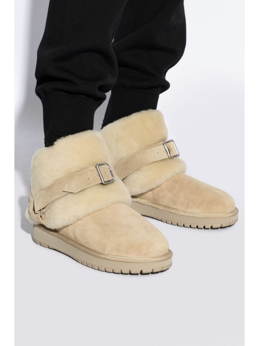 Shop Burberry Chubby Suede Shearling Boots In Neutrals