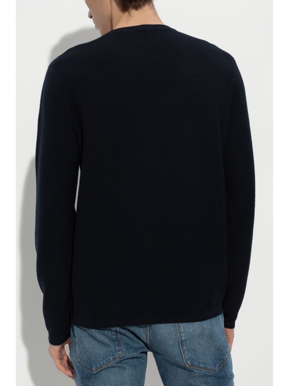 Shop Giorgio Armani Ribbed Jumper In Blue