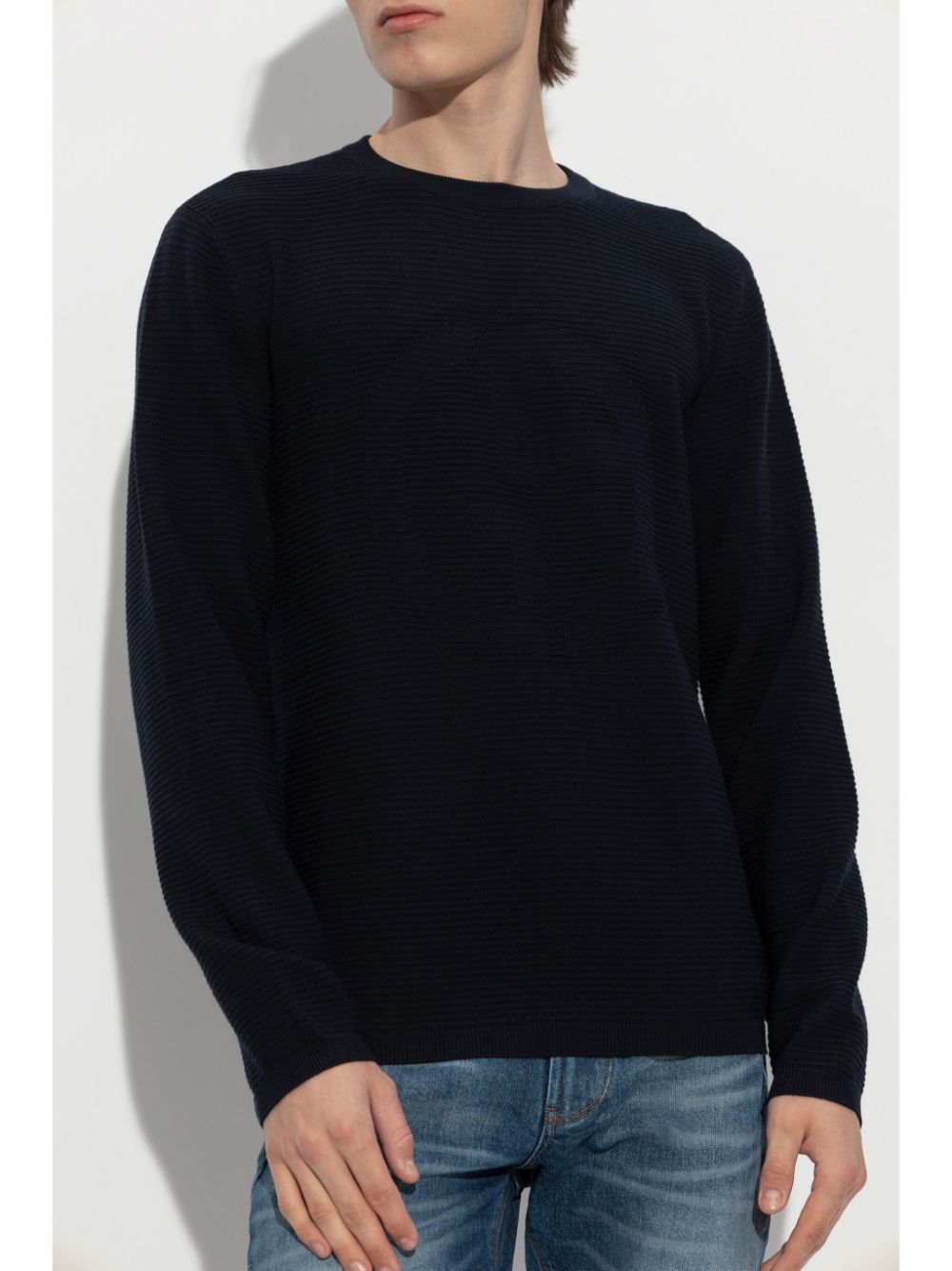 Shop Giorgio Armani Ribbed Jumper In Blue