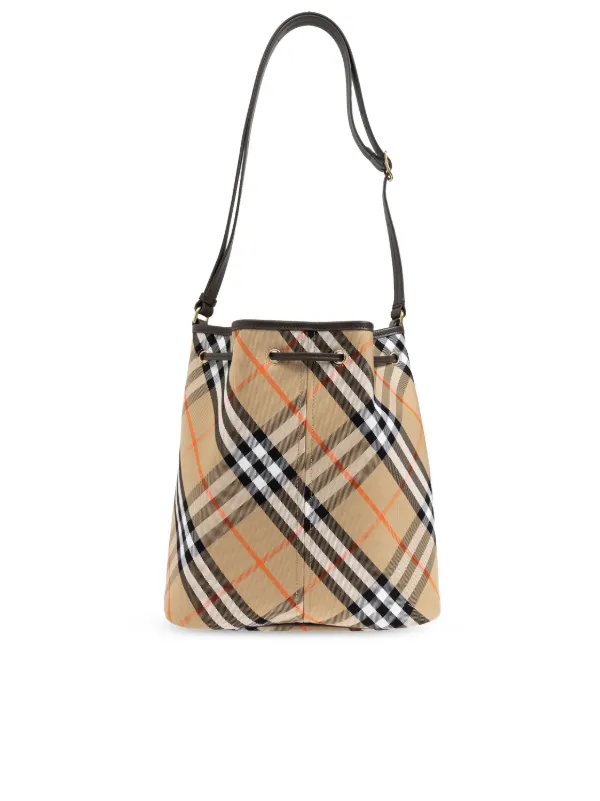 【Burberry】 Burberry Check jacquard bucket bag Burberry Beige Jacquard Check Drawstring Bucket Bag Burberry