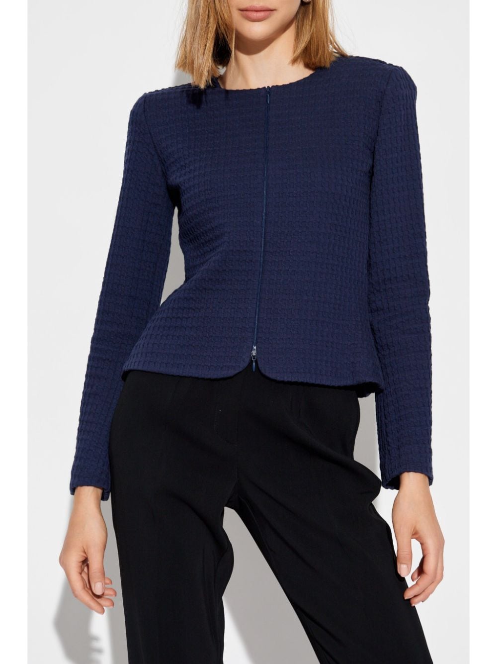 Shop Emporio Armani Cotton Fitted Jacket In Blue