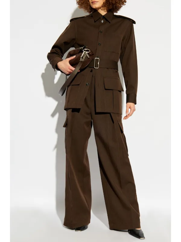 パンツ Burberry Wool Cargo Trousers Burberry pleat-detail Wool Cargo Trousers | Brown | FARFETCH