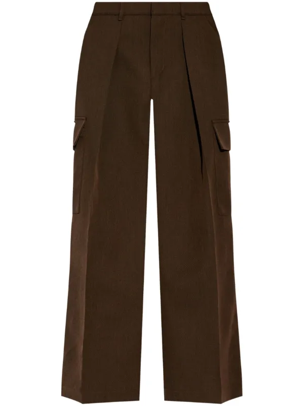 Burberry Pleat-detail Wool Cargo Trousers in Brown