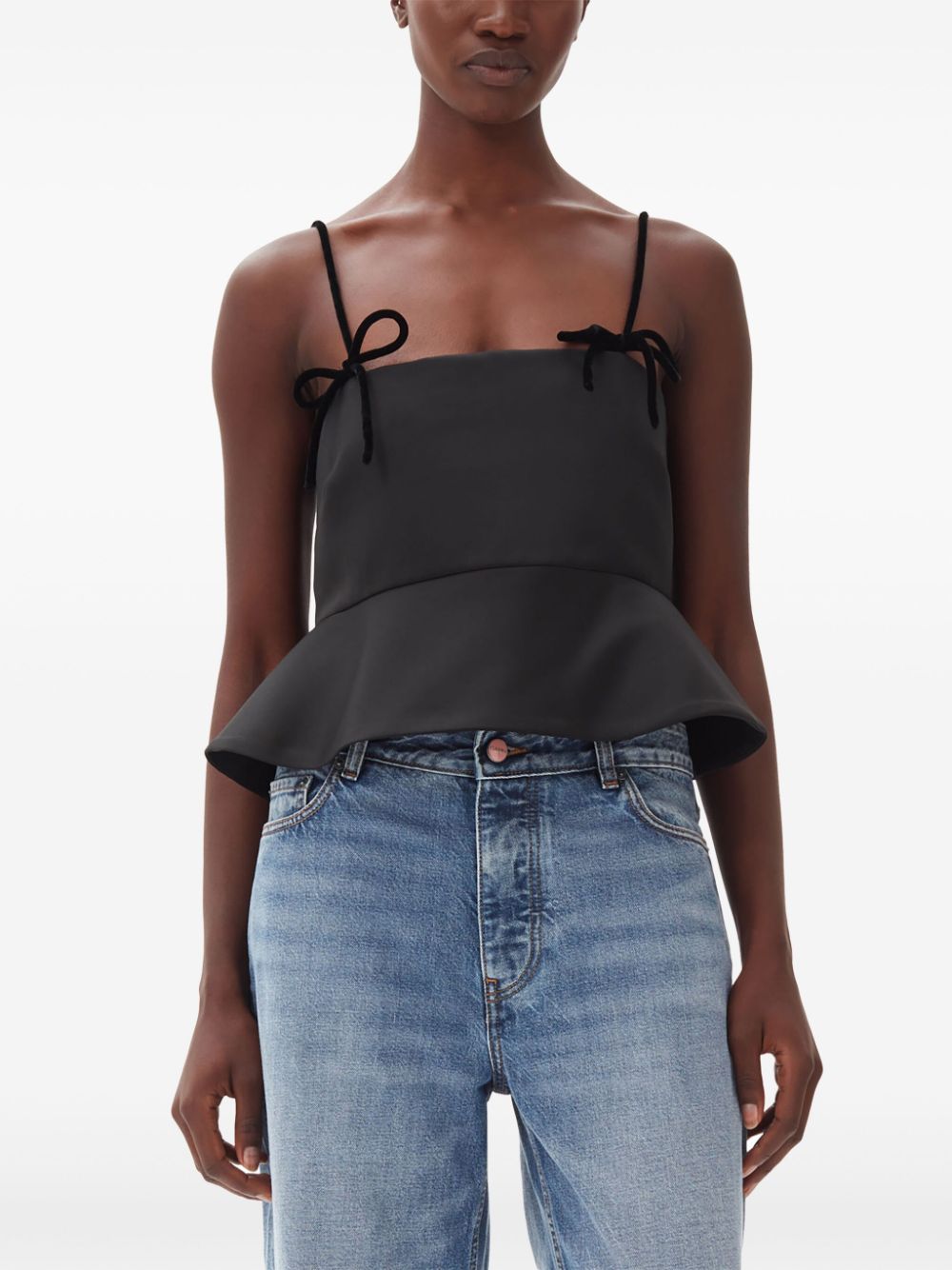 GANNI peplum-hem cropped satin top Women