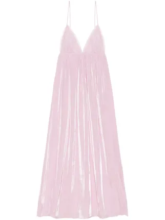 ganni pink sequin dress GANNI Open-Back Bow-Detailed Sequined Reycled-Tulle Maxi Dress