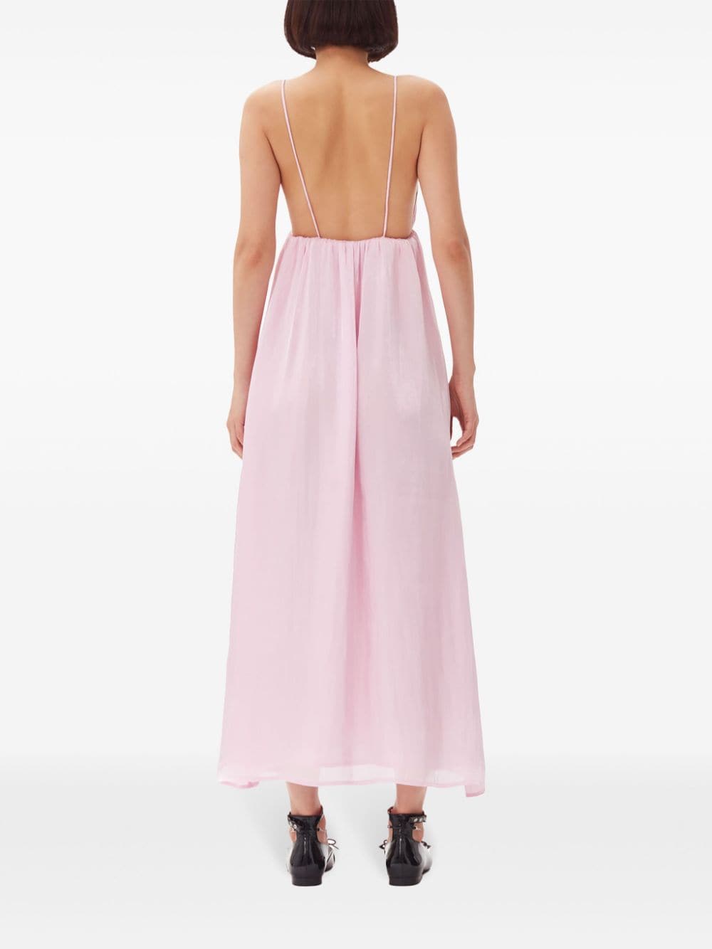 Shop Ganni Metallic-effect Maxi Dress In Pink