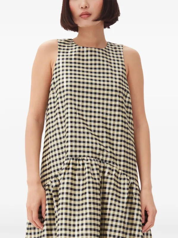 GANNI gingham check Jacquard Midi Dress Black FARFETCH CA