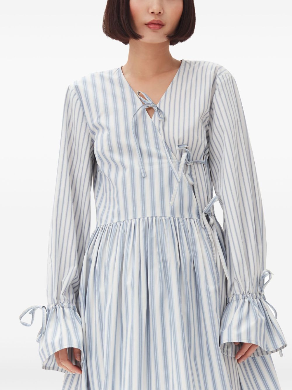 GANNI stripe-print cotton mini wrap dress Women