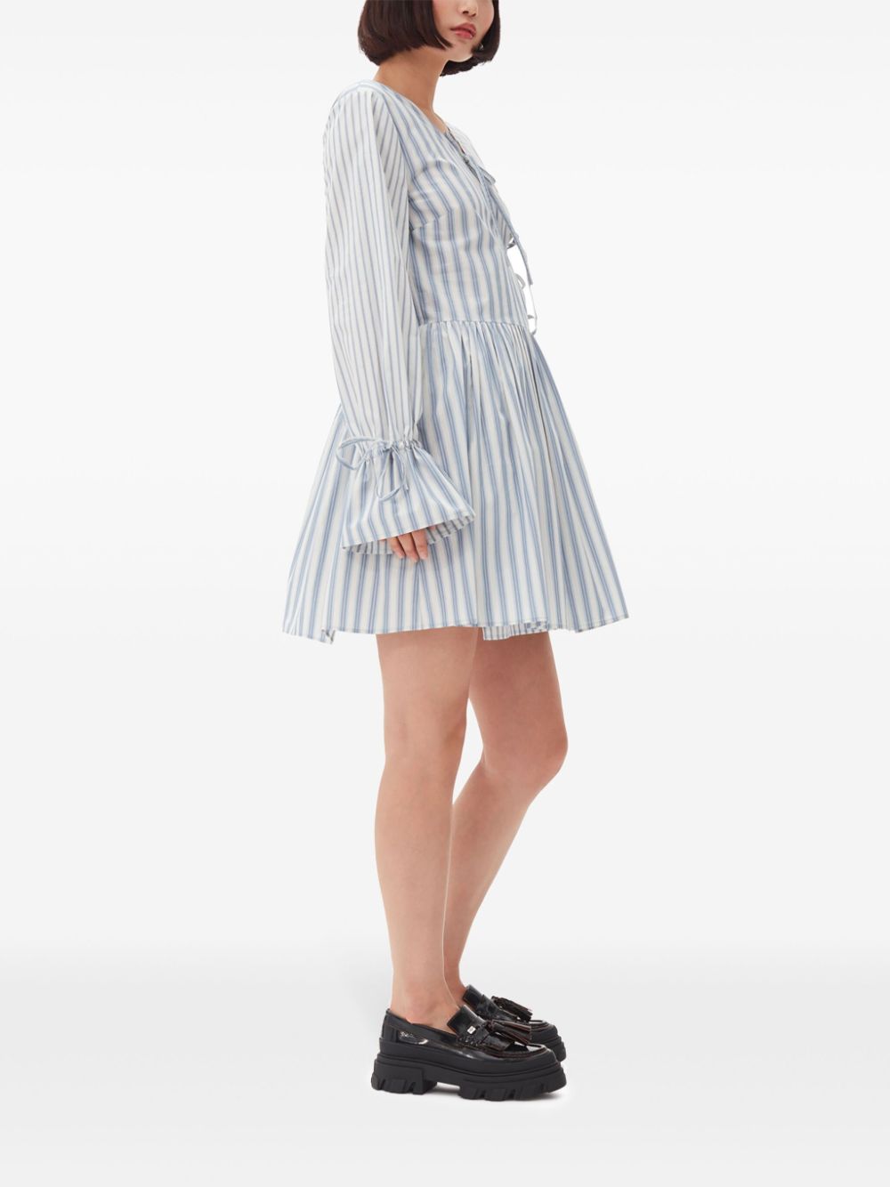 GANNI stripe-print cotton mini wrap dress Women