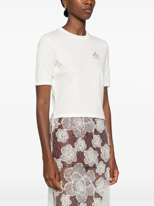 Prada logo-print Cotton T-shirt | Neutrals | FARFETCH PT