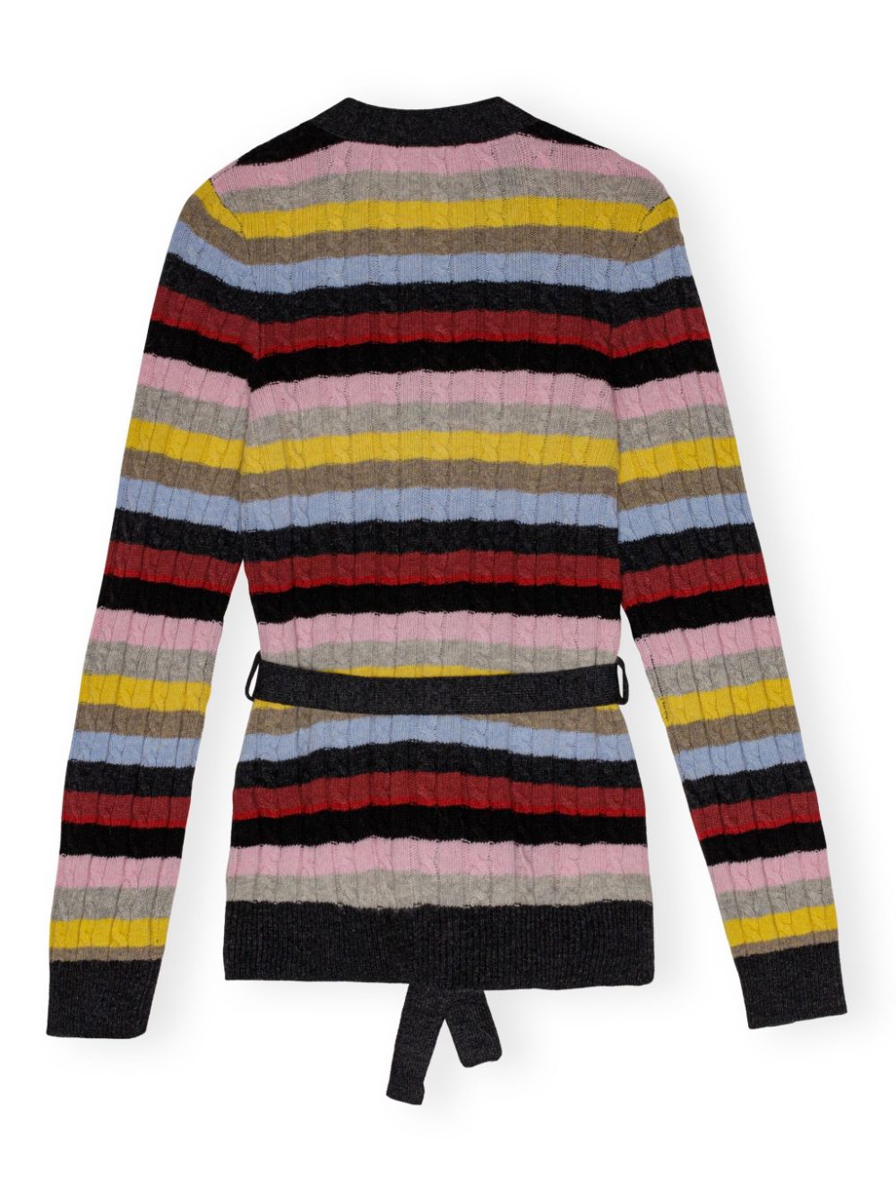 GANNI logo-embroidered striped belted cardigan Women