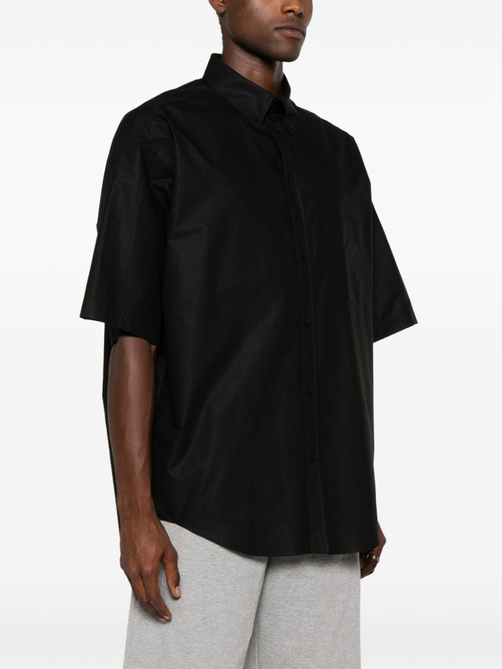 Shop Balenciaga Metal Bb Stencil-print Cotton Shirt In Black