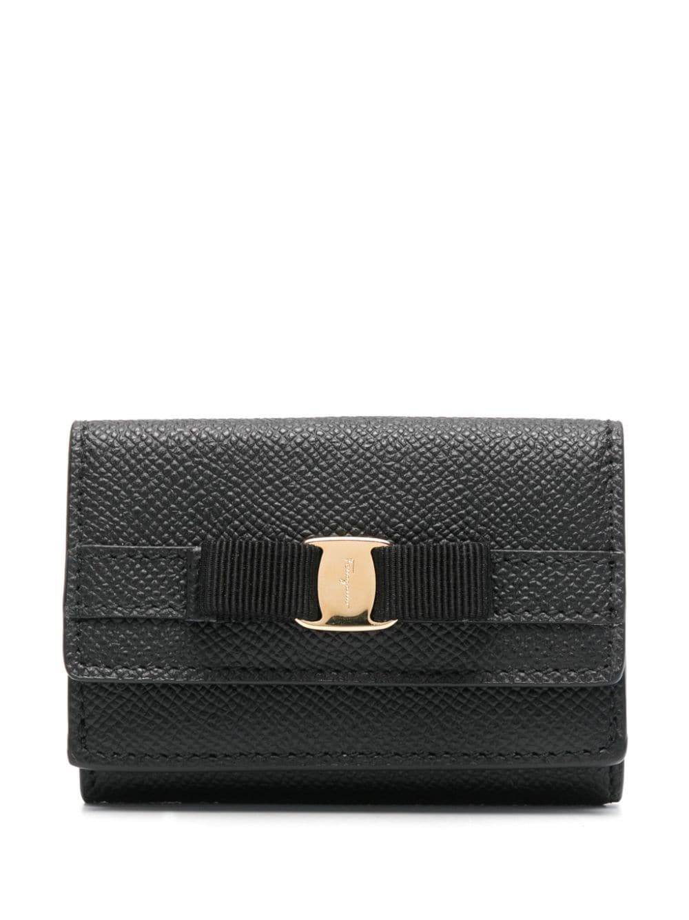 Shop Ferragamo Vara Bow Leather Wallet In Black