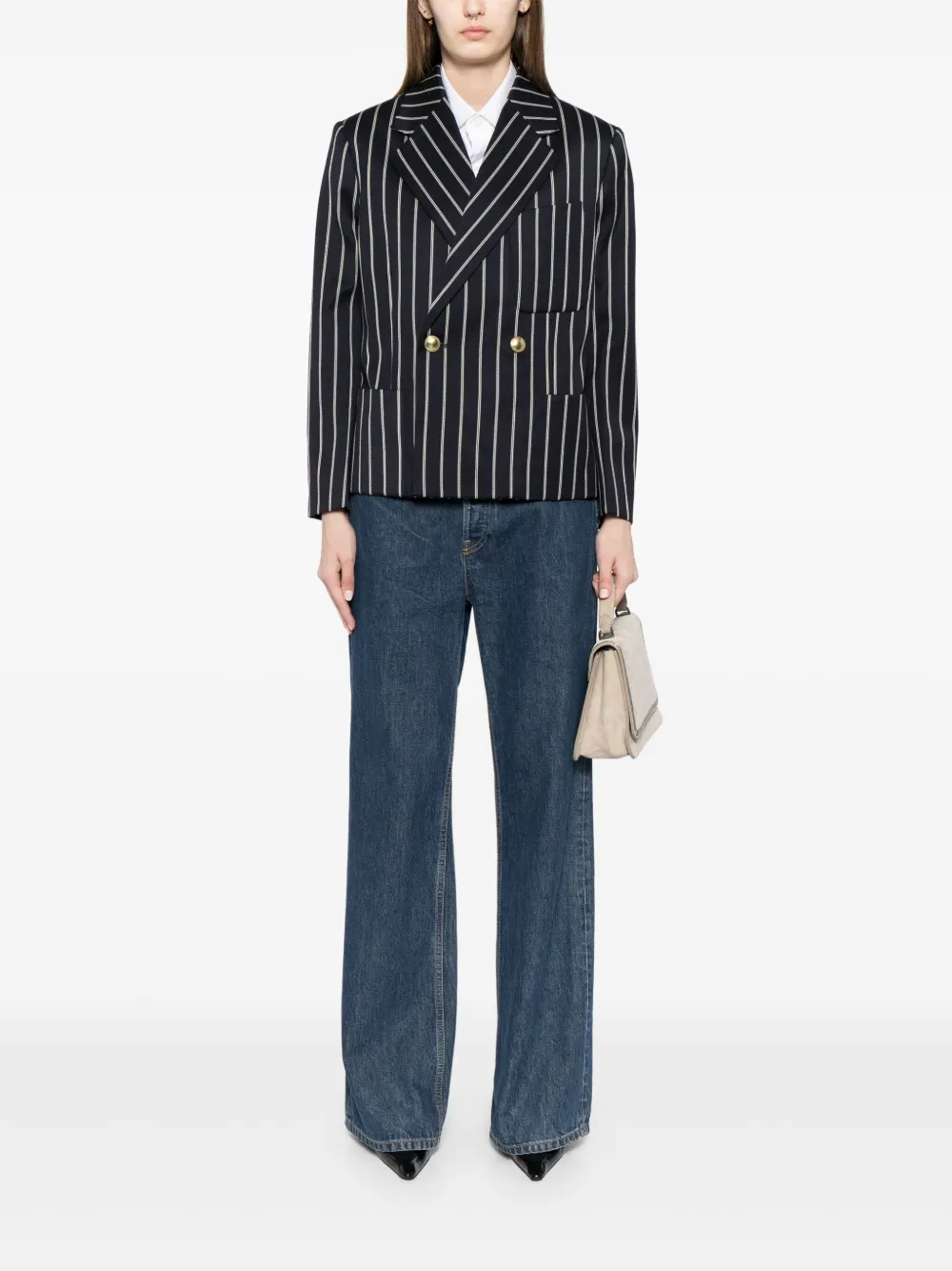 Victoria Beckham Cropped jack met dubbele rij knopen - Blauw