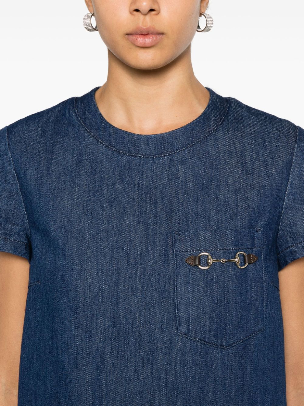 Shop Gucci Horsebit-detail Denim Mini Dress In Blau