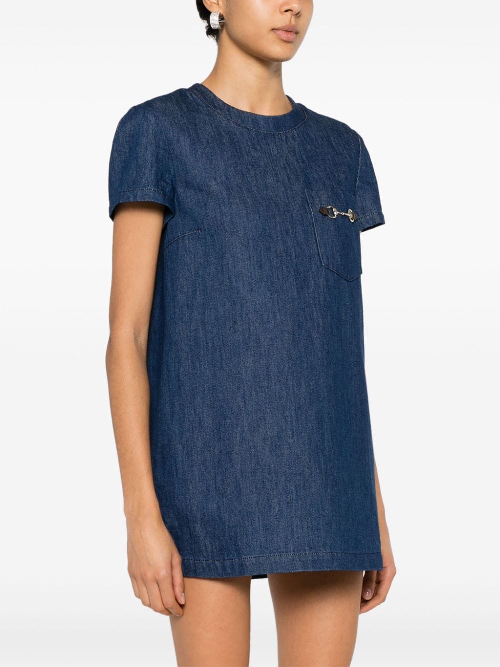 Shop Gucci Horsebit-detail Denim Mini Dress In Blau