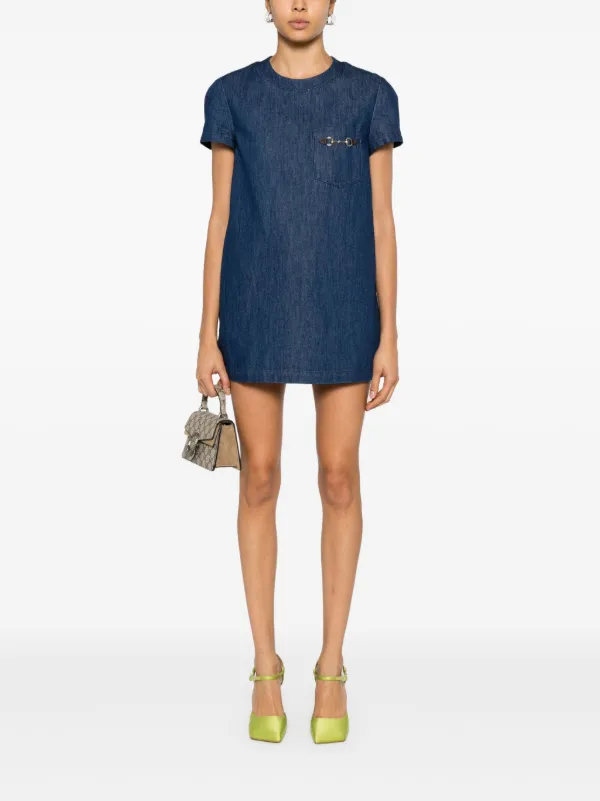 Gucci horsebit detail denim mini dress women Cotton Cotton Polyester 38 Blue