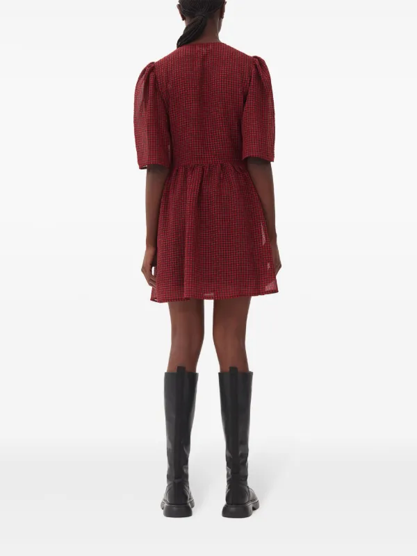 GANNI gingham-print Mini Wrap Dress | Red | FARFETCH CA
